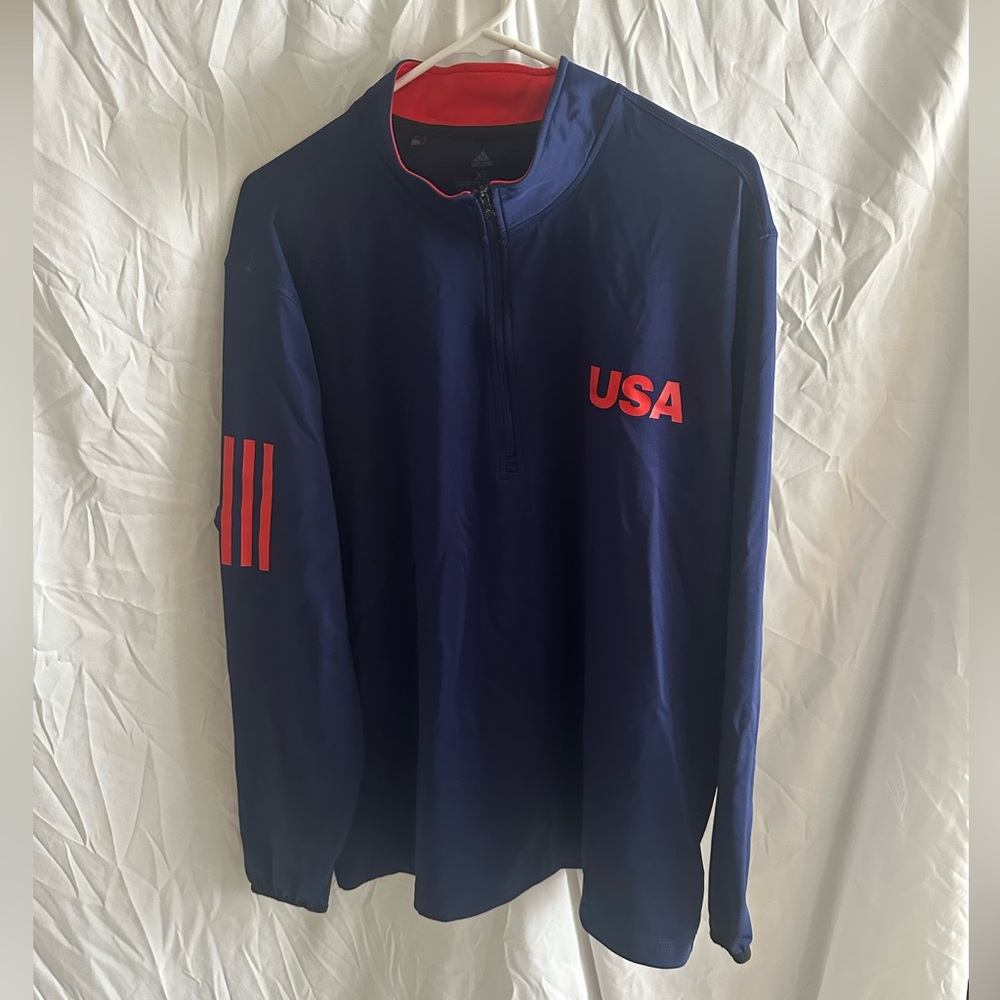 Men’s Adidas USA 1/4 Zip Hoodie Blue and Red